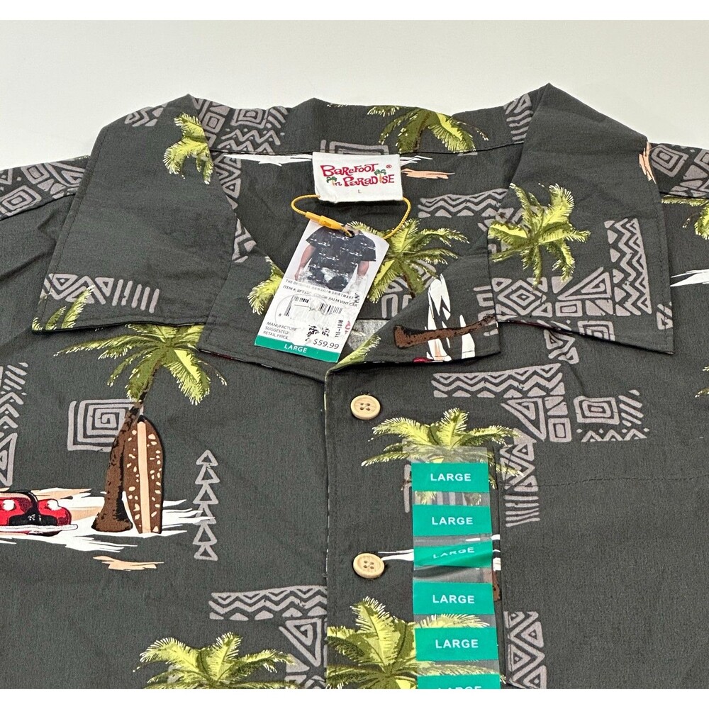 Barefoot In Paradise Palm Hawaiian Button‎ Down Short Sleeve Men's Size Large